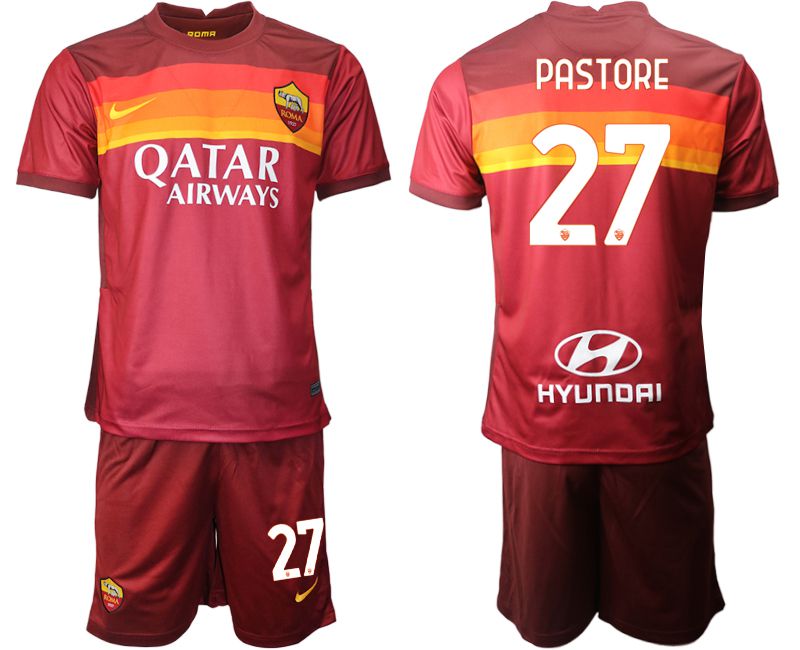Men 2020-2021 club AS Roma home #27 red Soccer Jerseys